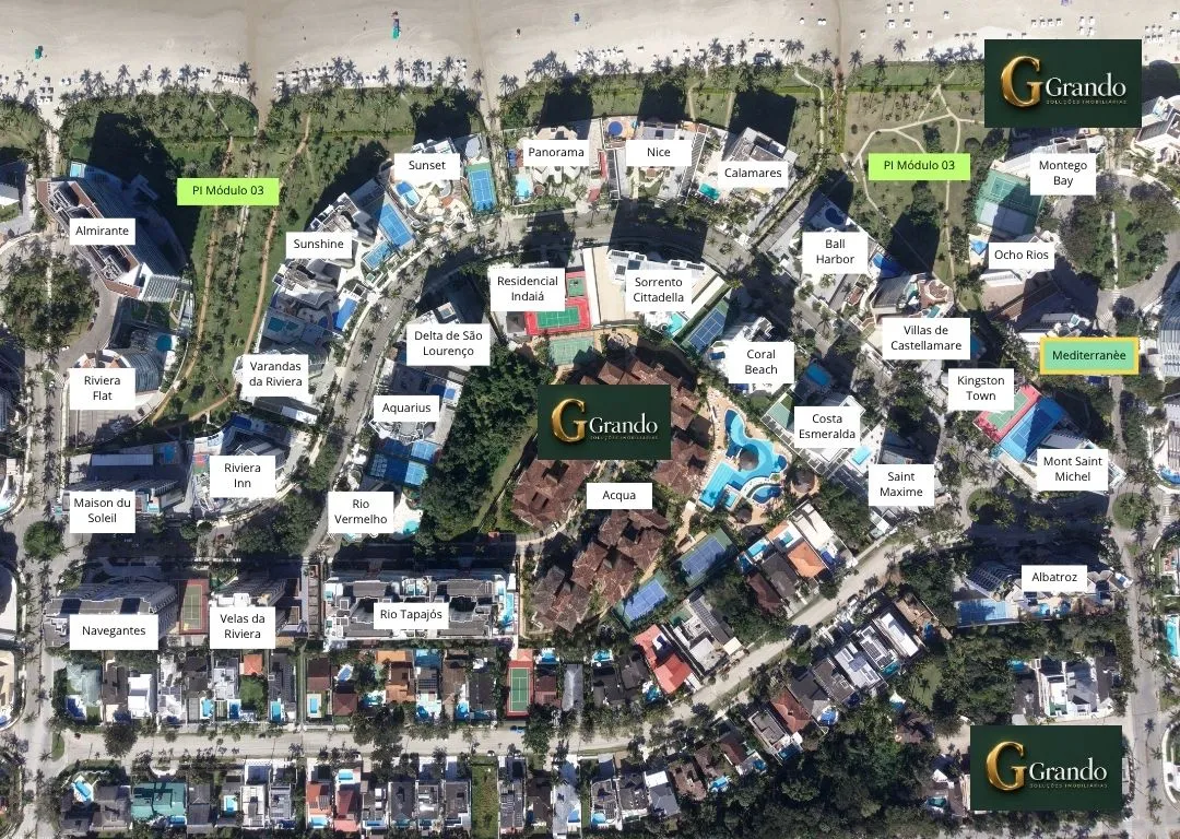 Mapa do Módulo 03 da Riviera de São Lourenço com o Edifício Mediterrane em destaque