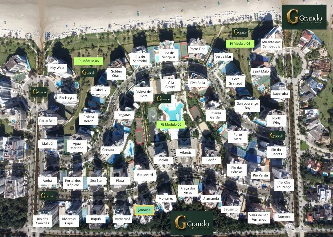 Mapa do Módulo 06 da Riviera de São Lourenço com o Edifício Jamaica em destaque