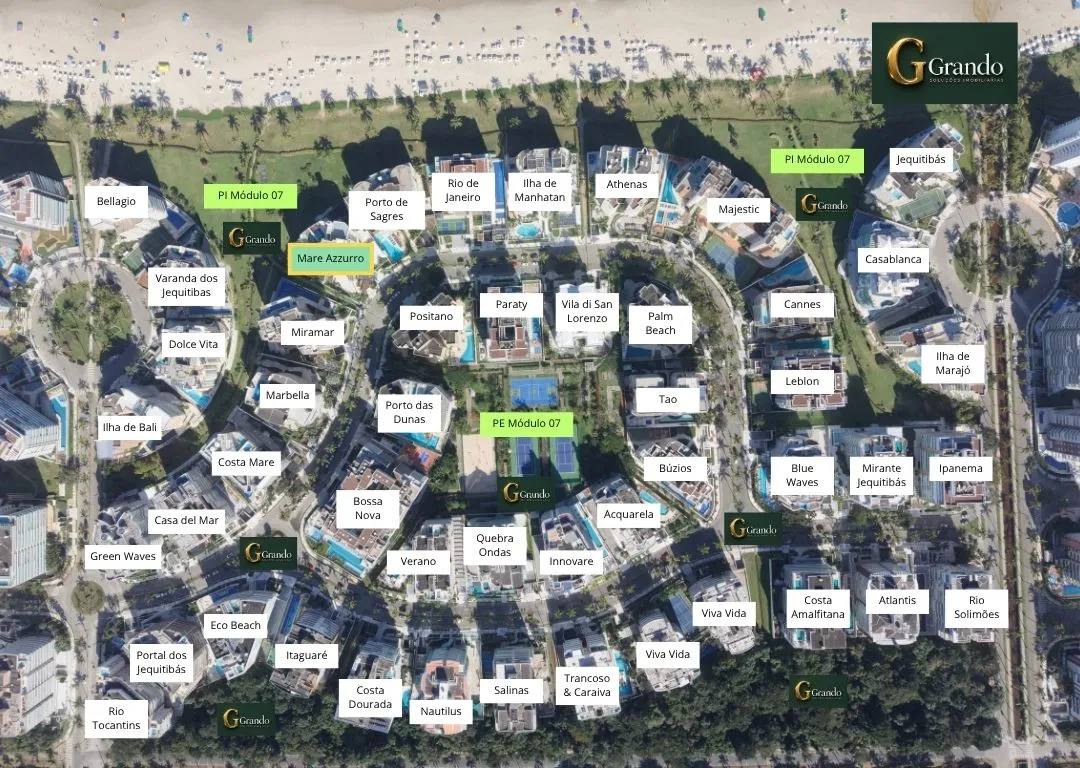 Mapa do Módulo 07 da Riviera de São Lourenço com o Edifício Mare Azurro em destaque