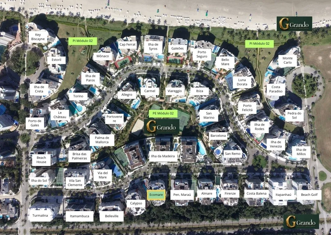 Mapa do Módulo 02 da Riviera de São Lourenço com o Edifício Ecomare em destaque