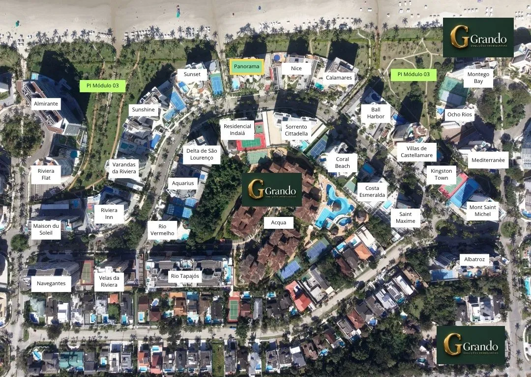 Mapa do Módulo 03 da Riviera de São Lourenço com o Edifício Panorama em destaque