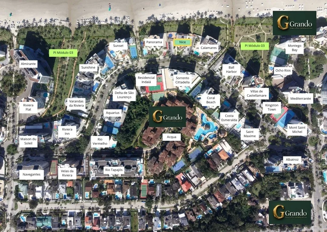 Mapa do Módulo 03 da Riviera de São Lourenço com o Edifício Nice em destaque