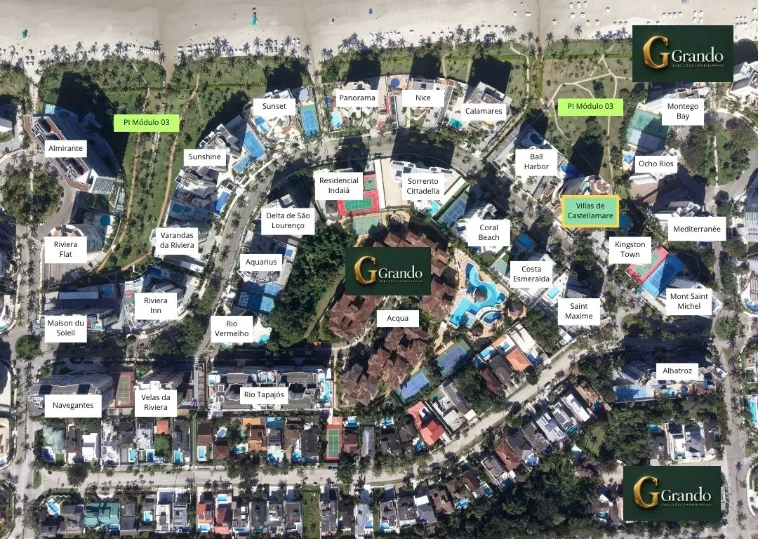 Mapa do Módulo 03 da Riviera de São Lourenço com o Edifício Villas de Castellamares em destaque