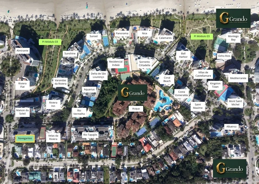Mapa do Módulo 03 da Riviera de São Lourenço com o Edifício Navegantes em destaque