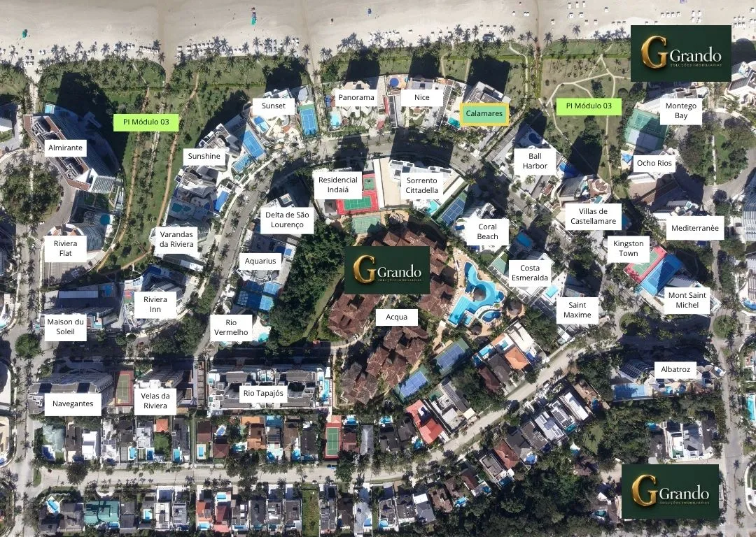 Mapa do Módulo 03 da Riviera de São Lourenço com o Edifício Calamares em destaque
