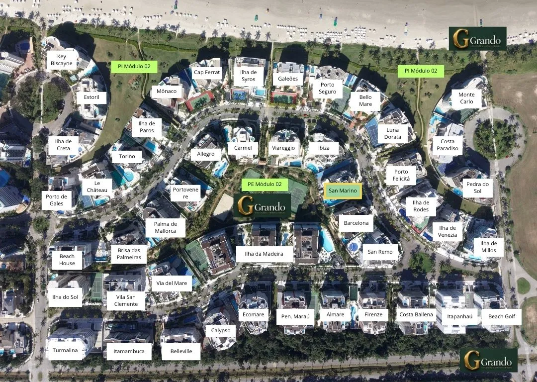 Mapa do Módulo 02 da Riviera de São Lourenço com o Edifício San Marino em destaque