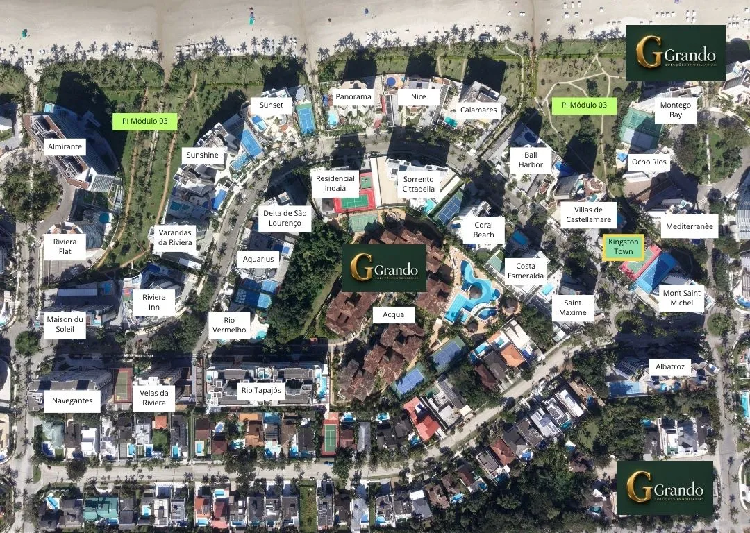 Mapa do Módulo 03 da Riviera de São Lourenço com o Edifício Kingston Town em destaque