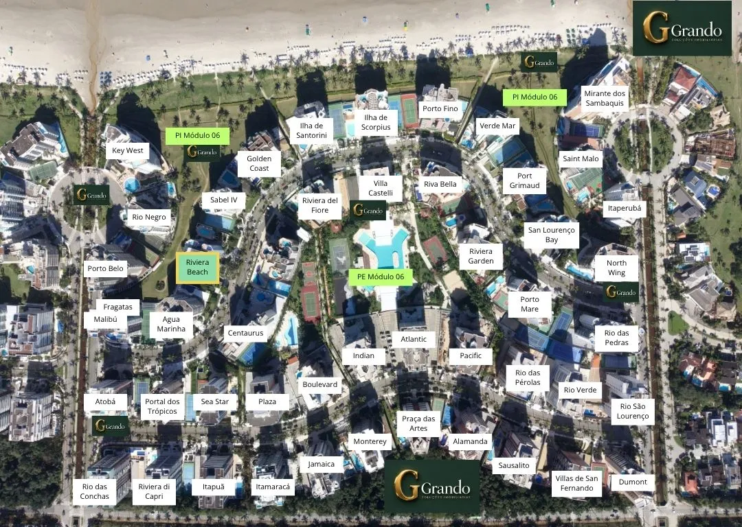 Mapa do Módulo 06 da Riviera de São Lourenço com o Edifício Riviera Beach em destaque