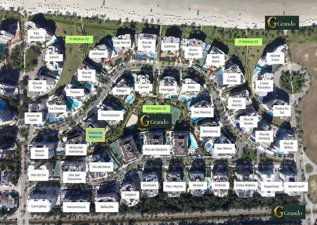 Mapa do Módulo 02 da Riviera de São Lourenço com o Edifício Palma de Mallorca em destaque