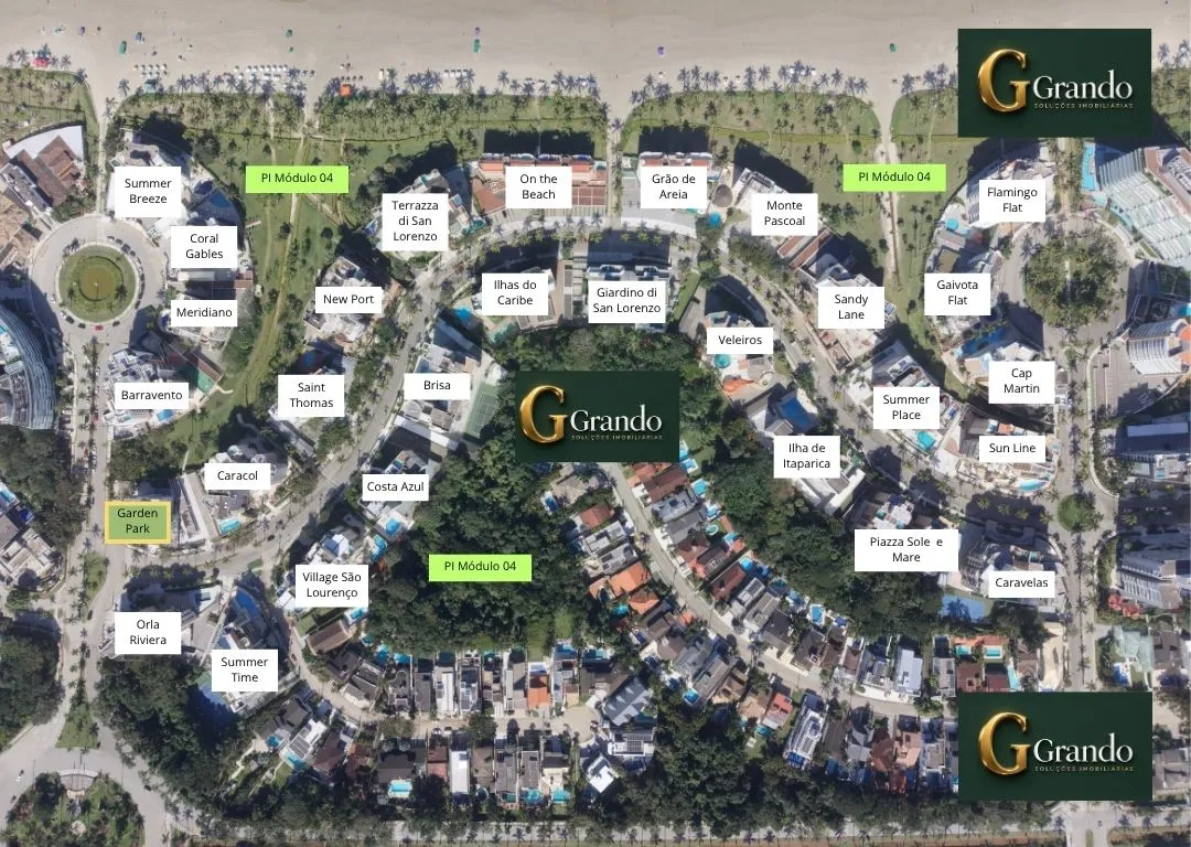 Mapa do Módulo 04 da Riviera de São Lourenço com o Edifício Garden Park em destaque