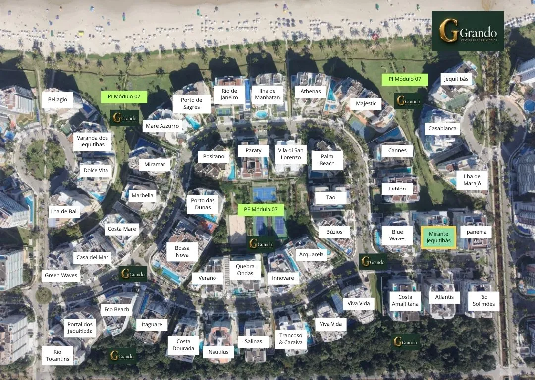 Mapa do Módulo 07 da Riviera de São Lourenço com o Edifício Mirante Jequitibás em destaque