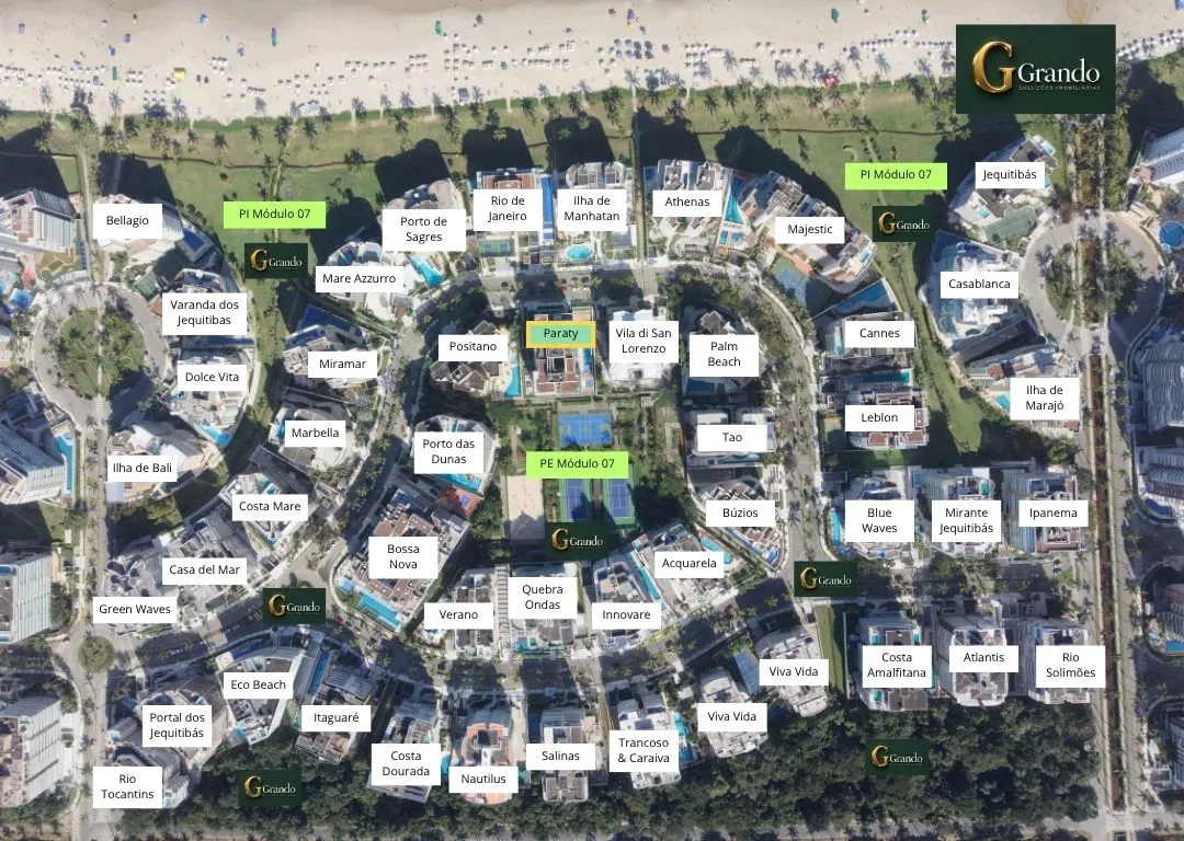 Mapa do Módulo 07 da Riviera de São Lourenço com o Edifício Paraty em destaque