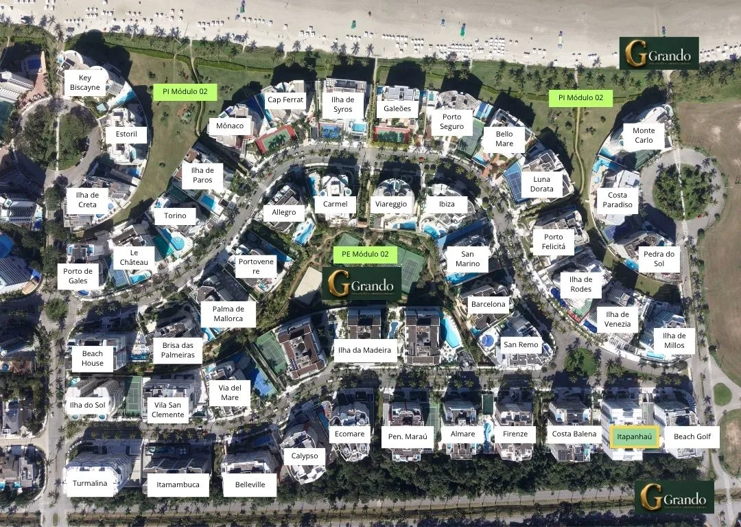 Mapa do Módulo 02 da Riviera de São Lourenço com o Edifício Itapanhaú em destaque