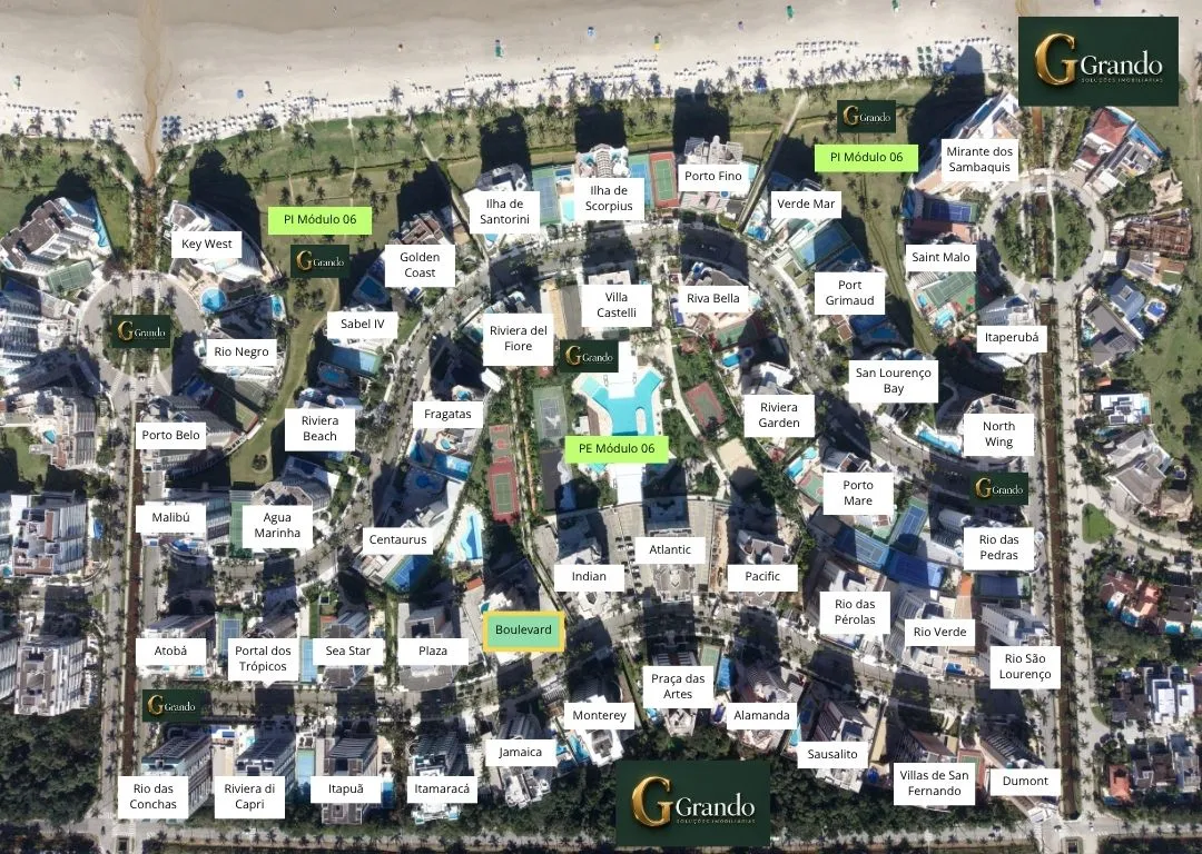 Mapa do Módulo 06 da Riviera de São Lourenço com o Edifício Boulevard Riviera Residence em destaque