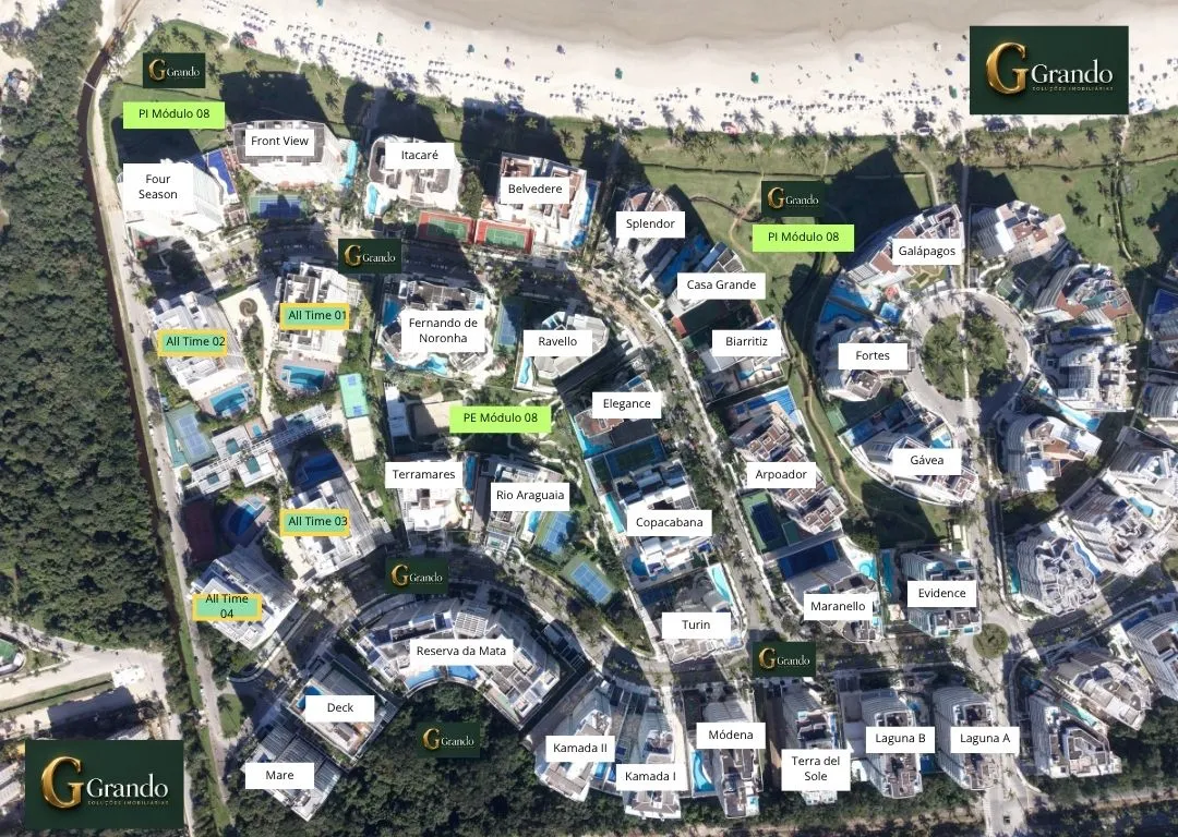 Mapa do Módulo 08 da Riviera de São Lourenço com o Edifício All Time em destaque