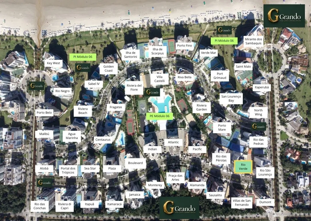 Mapa do Módulo 06 da Riviera de São Lourenço com o Edifício Rio Verde em destaque