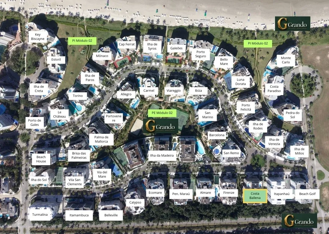 Mapa do Módulo 02 da Riviera de São Lourenço com o Edifício Costa Balena em destaque