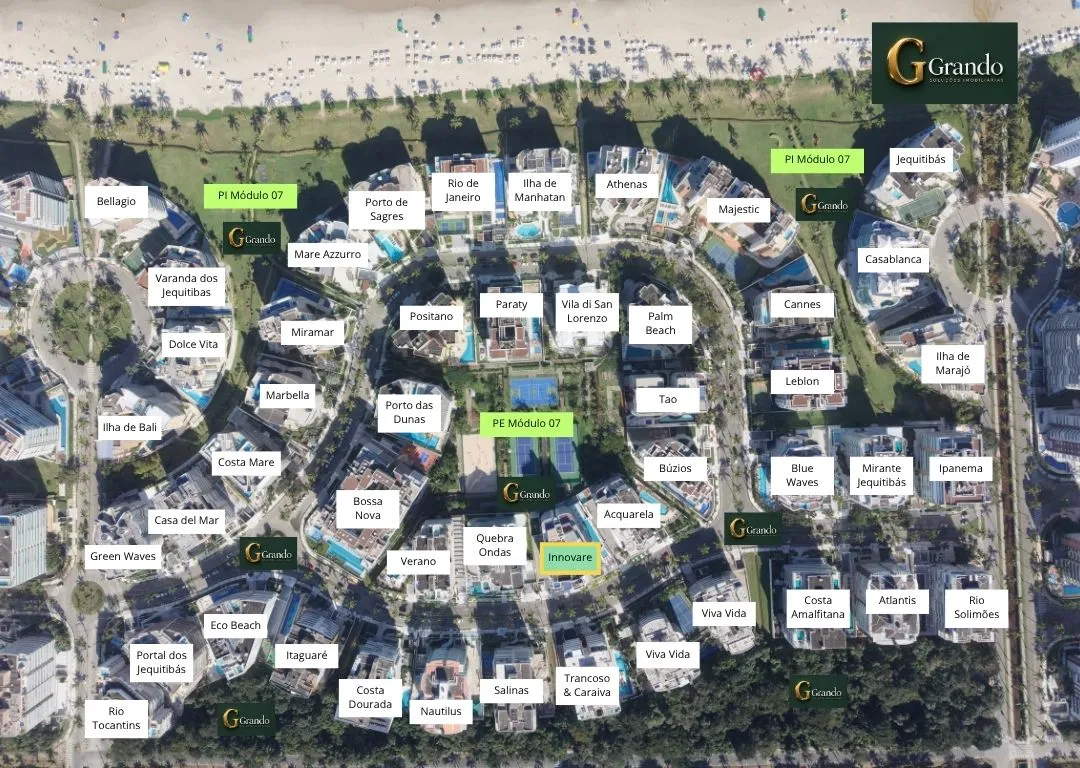 Mapa do Módulo 07 da Riviera de São Lourenço com o Edifício Innovare em destaque