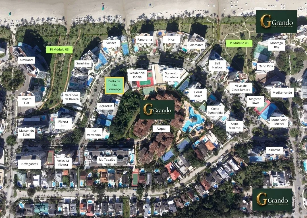 Mapa do Módulo 03 da Riviera de São Lourenço com o Edifício Delta de São Lourenço em destaque