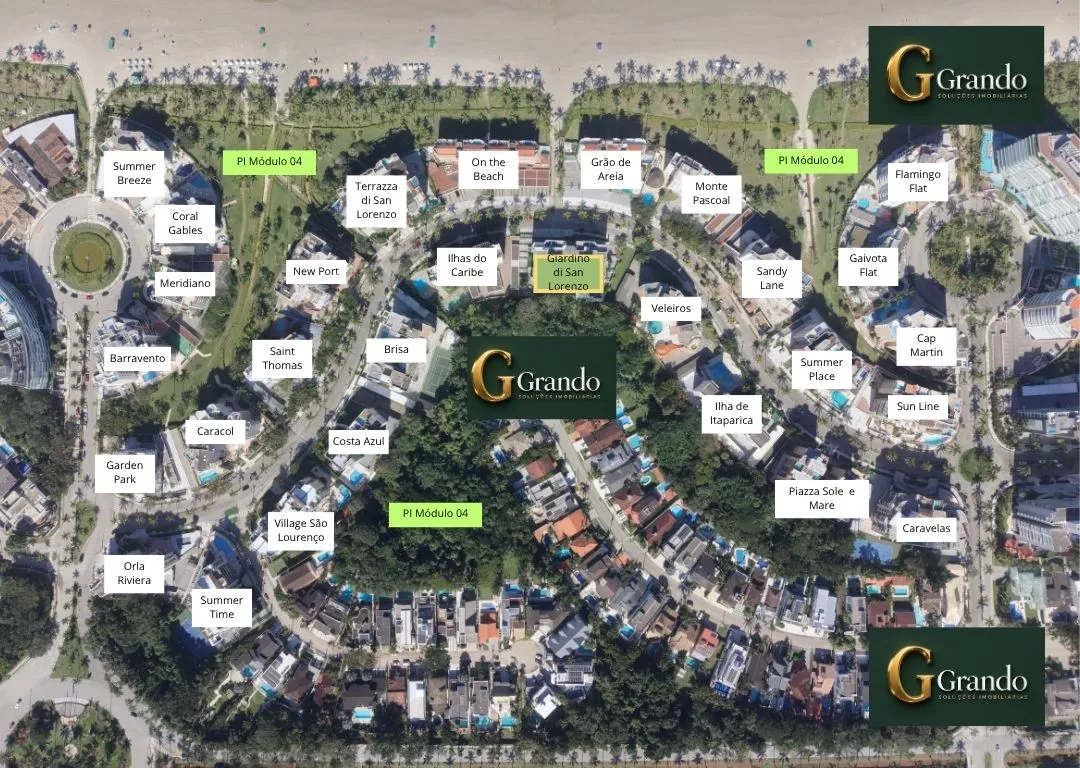 Mapa do Módulo 04 da Riviera de São Lourenço com o Edifício Giardino di San Lorenzo em destaque