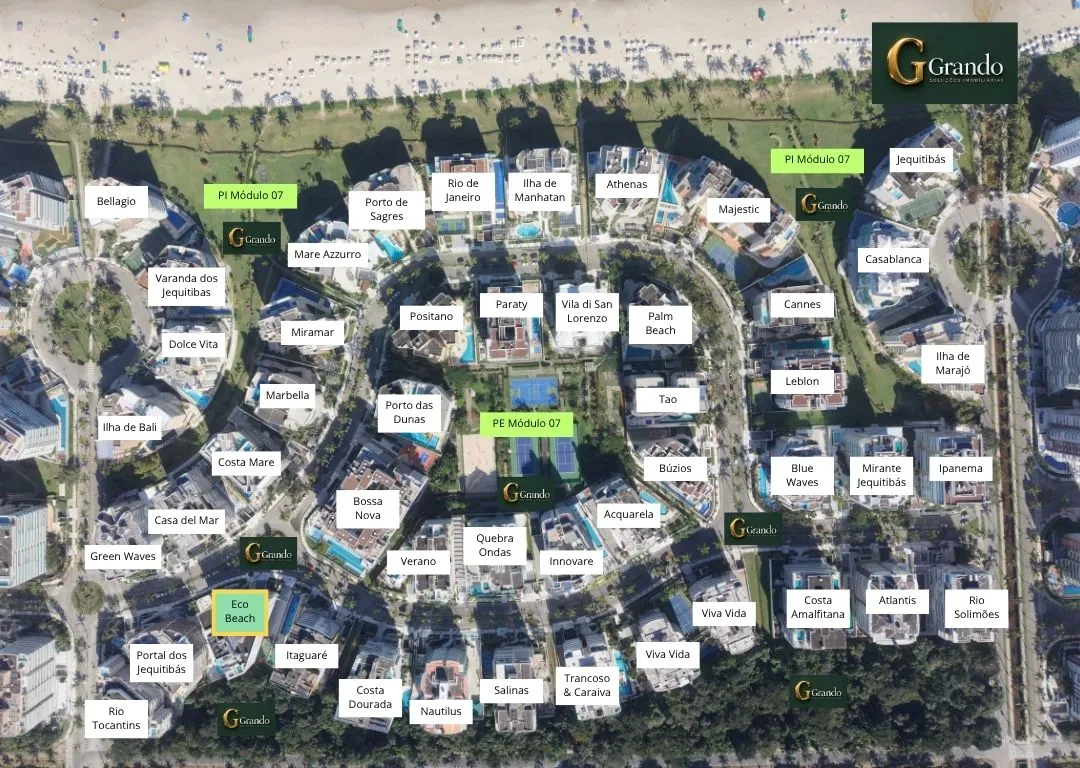 Mapa do Módulo 07 da Riviera de São Lourenço com o Edifício Eco Beach em destaque