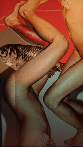 Arti umani intrecciati con una testa di pesce