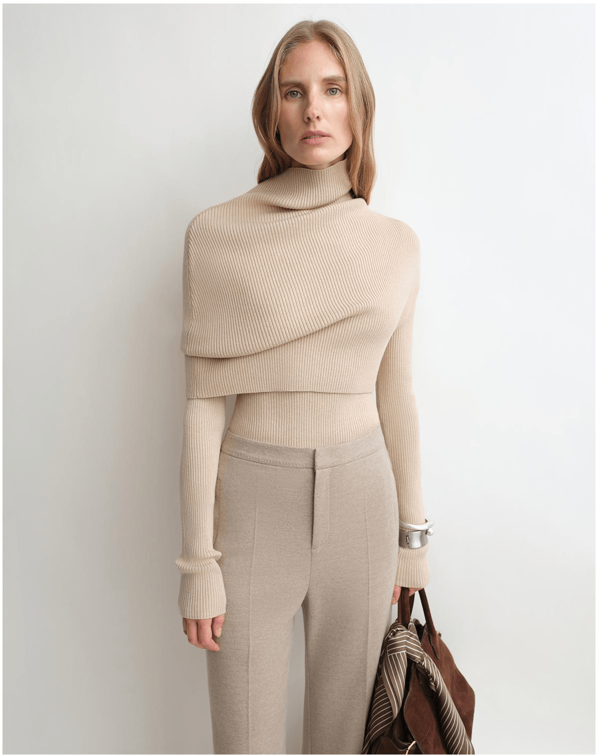 Merino Wool Turtleneck With Detachable Shawl
