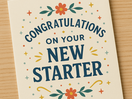 An image of a celebratory card for getting a new starter.