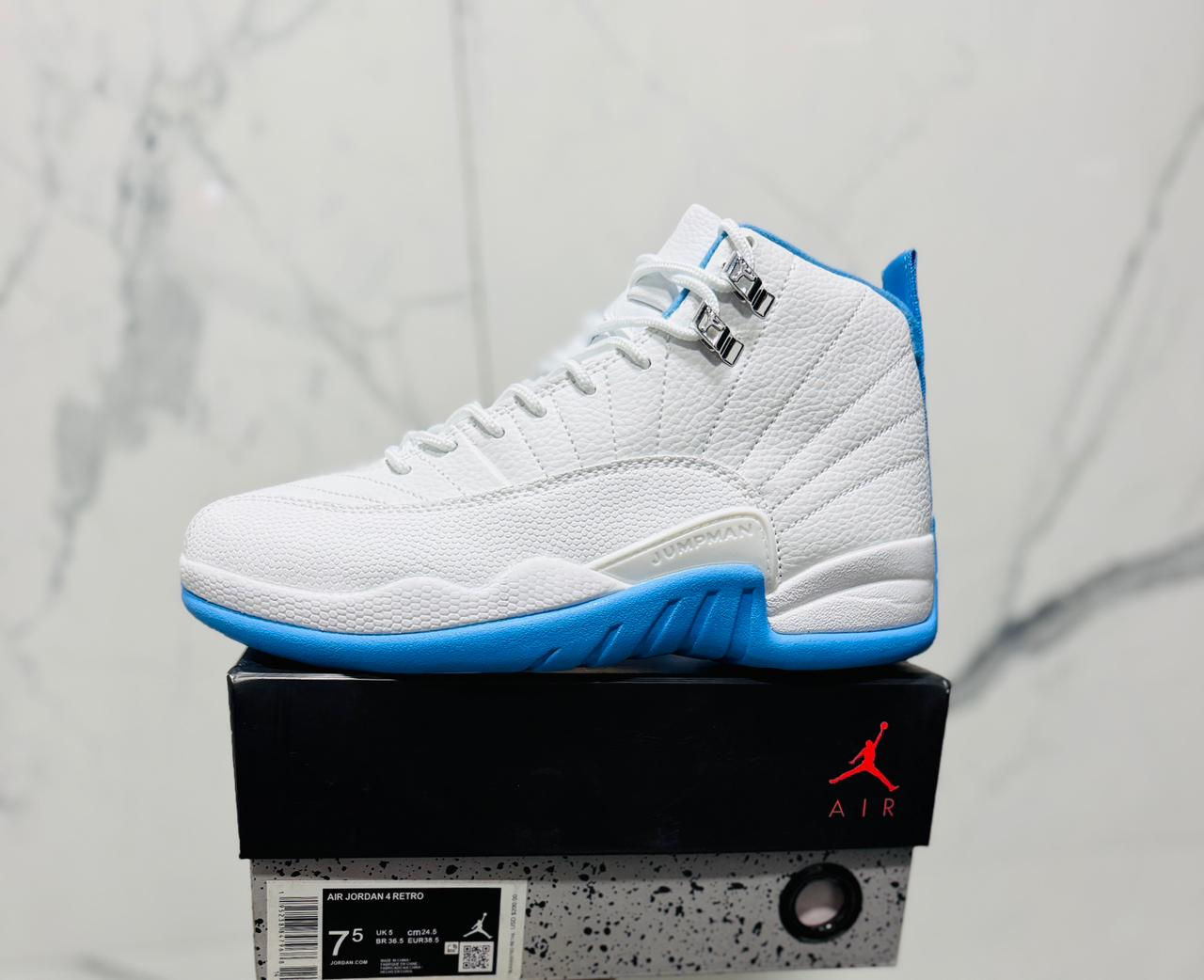 AIR JORDAN RETRO 12 WHITE AND BLUE PK