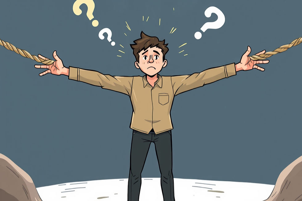 Stressed person being pulled in two directions