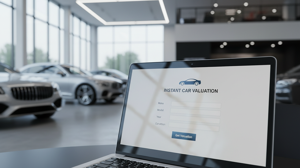 Close-up view of a laptop screen showing an online car valuation form