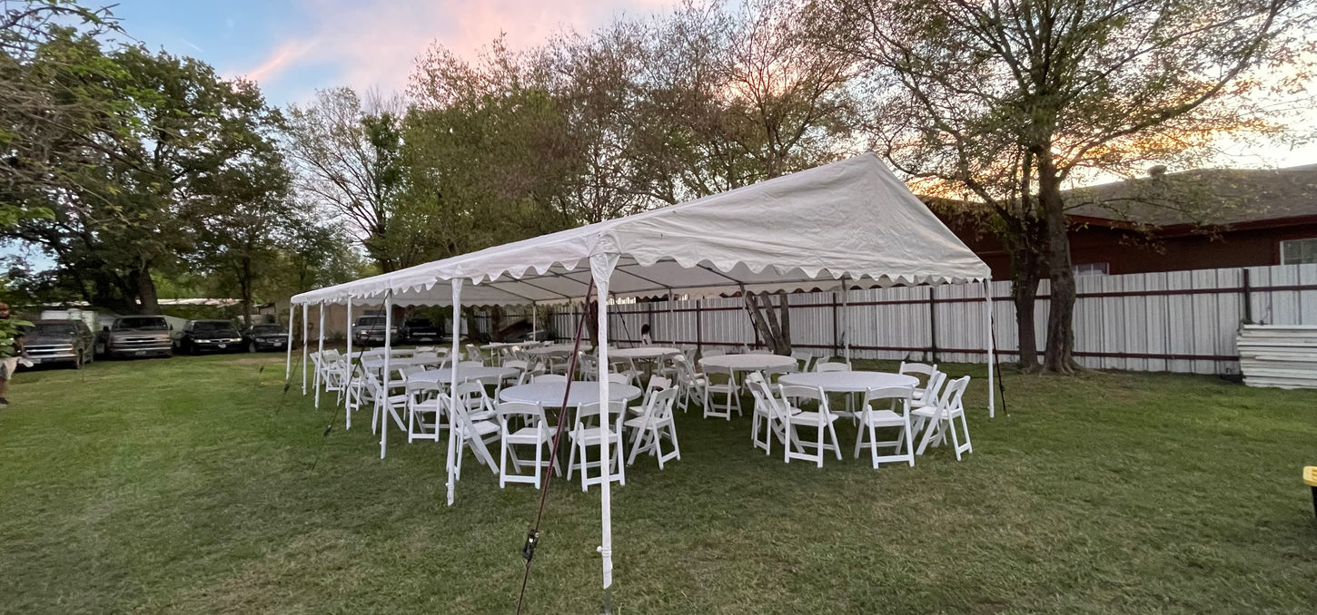 20x40 Tent with Round Tables and Garden Chairs