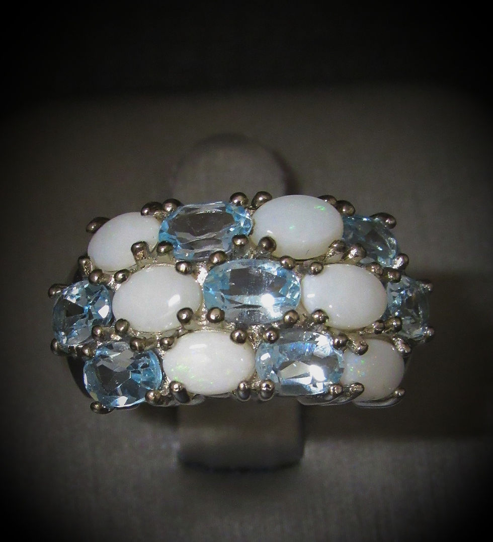 Thumbnail: White Opal & Blue Topaz 18KT Gold Plated Sterling Silver Ring