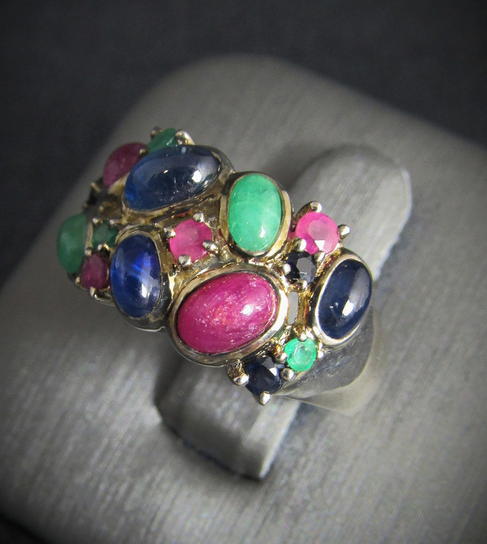 Thumbnail: Ruby, Sapphire, & Emerald 18KT Gold Plated Sterling Silver Ring