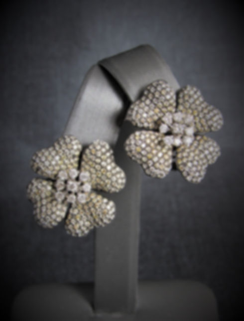 18KT Black Gold Diamond Pave Style Flower Earrings
