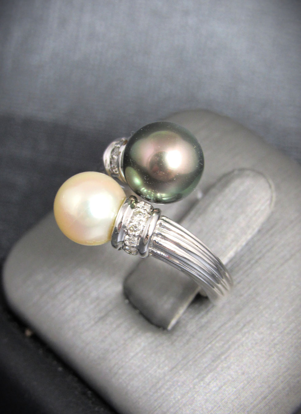 Thumbnail: 18KT White Gold Diamond And Pearl By-Pass Style Ring