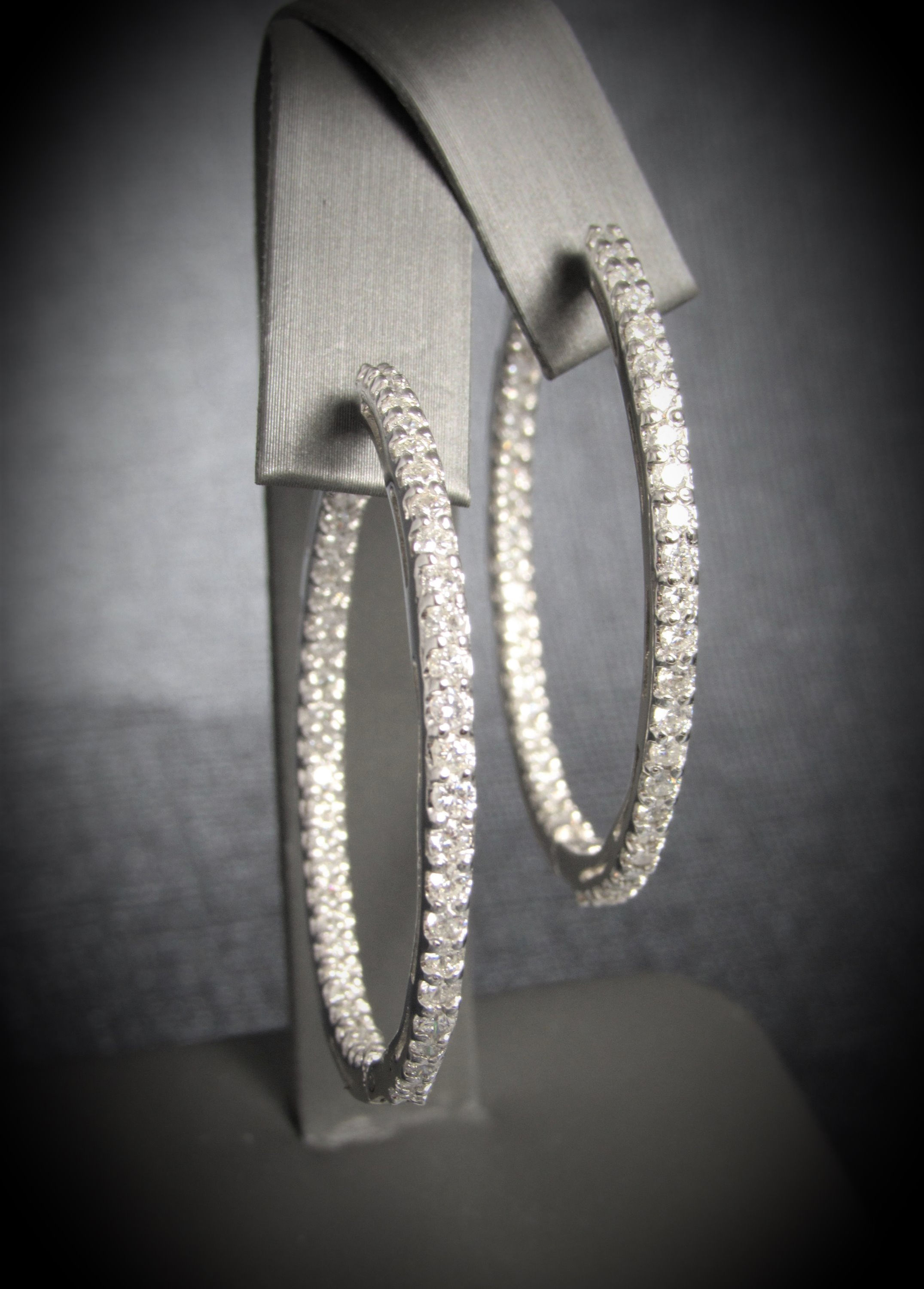 14KT White Gold Diamond In & Out Large Round Hoops