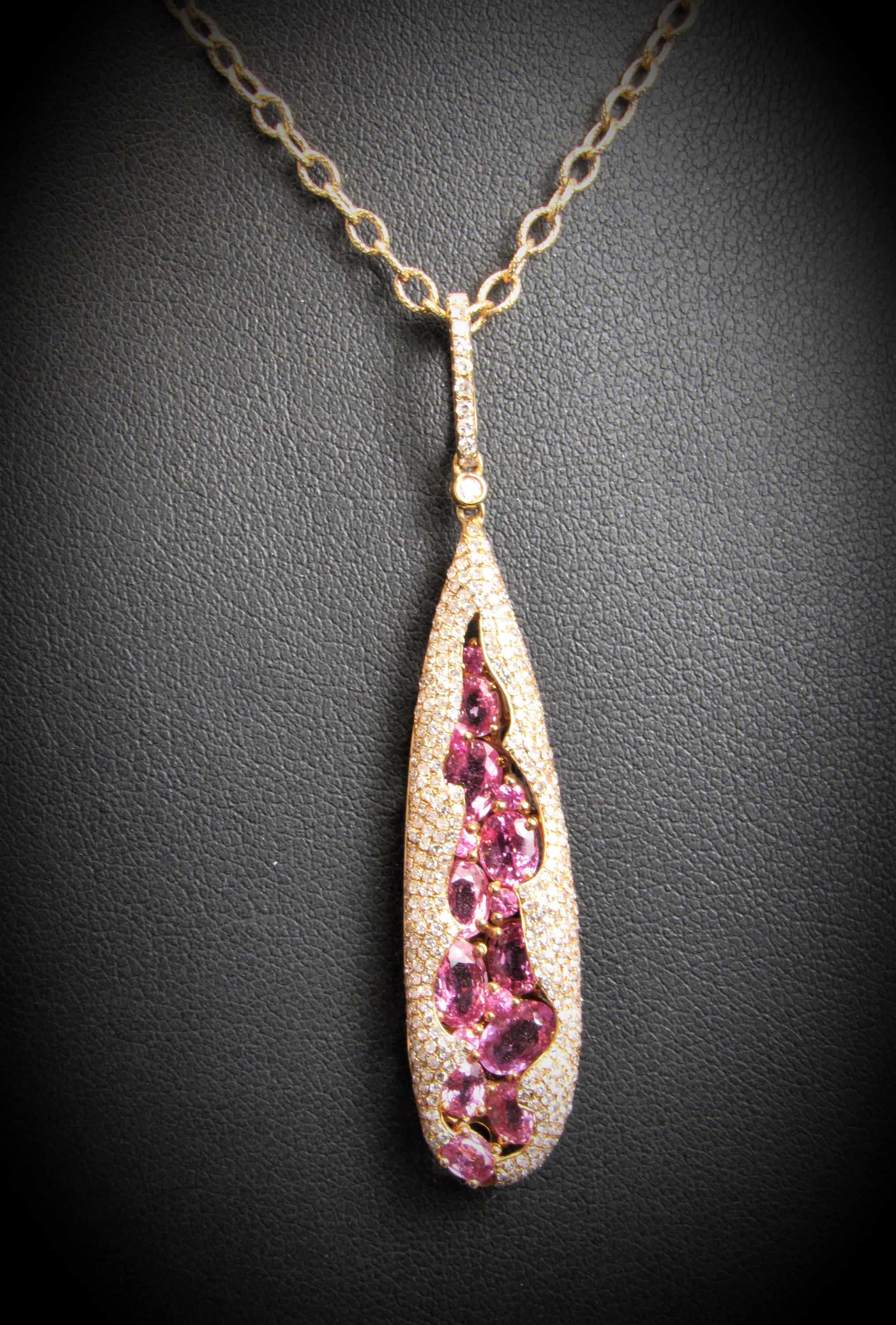 18KT Rose Gold Diamond And Pink Sapphire Pendant