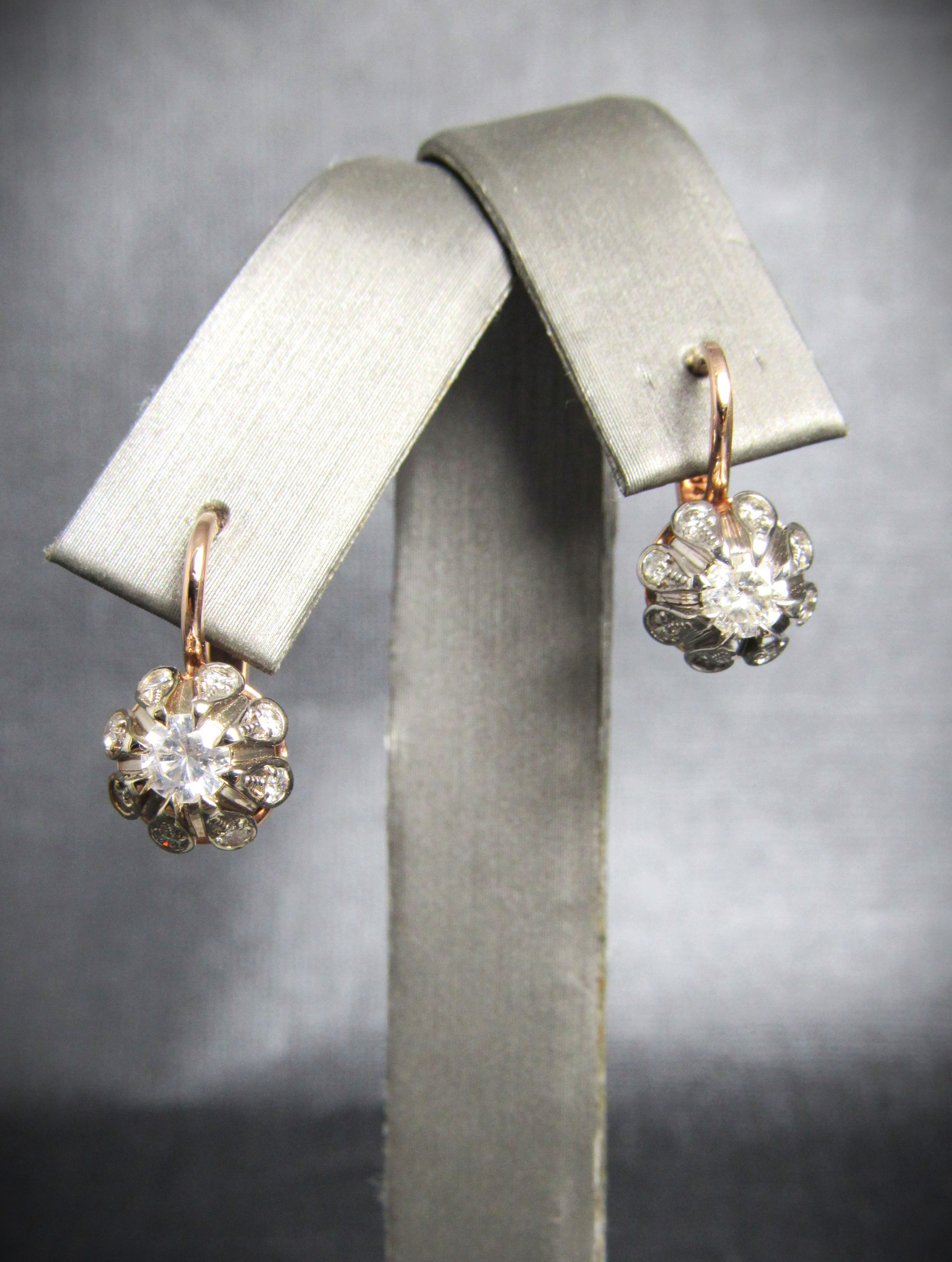 14KT Rose And White Gold Diamond Earrings