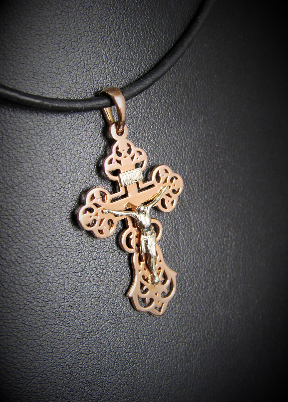 Thumbnail: 14KT Rose Gold And White Gold Orthodox Cross Pendant