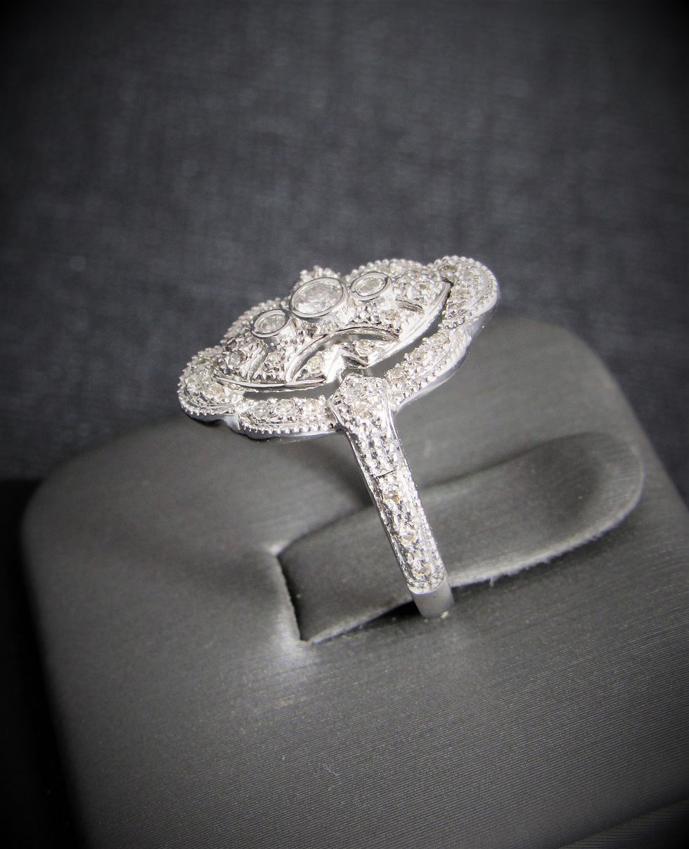 Thumbnail: 14KT White Gold Diamond Antique Style Ring