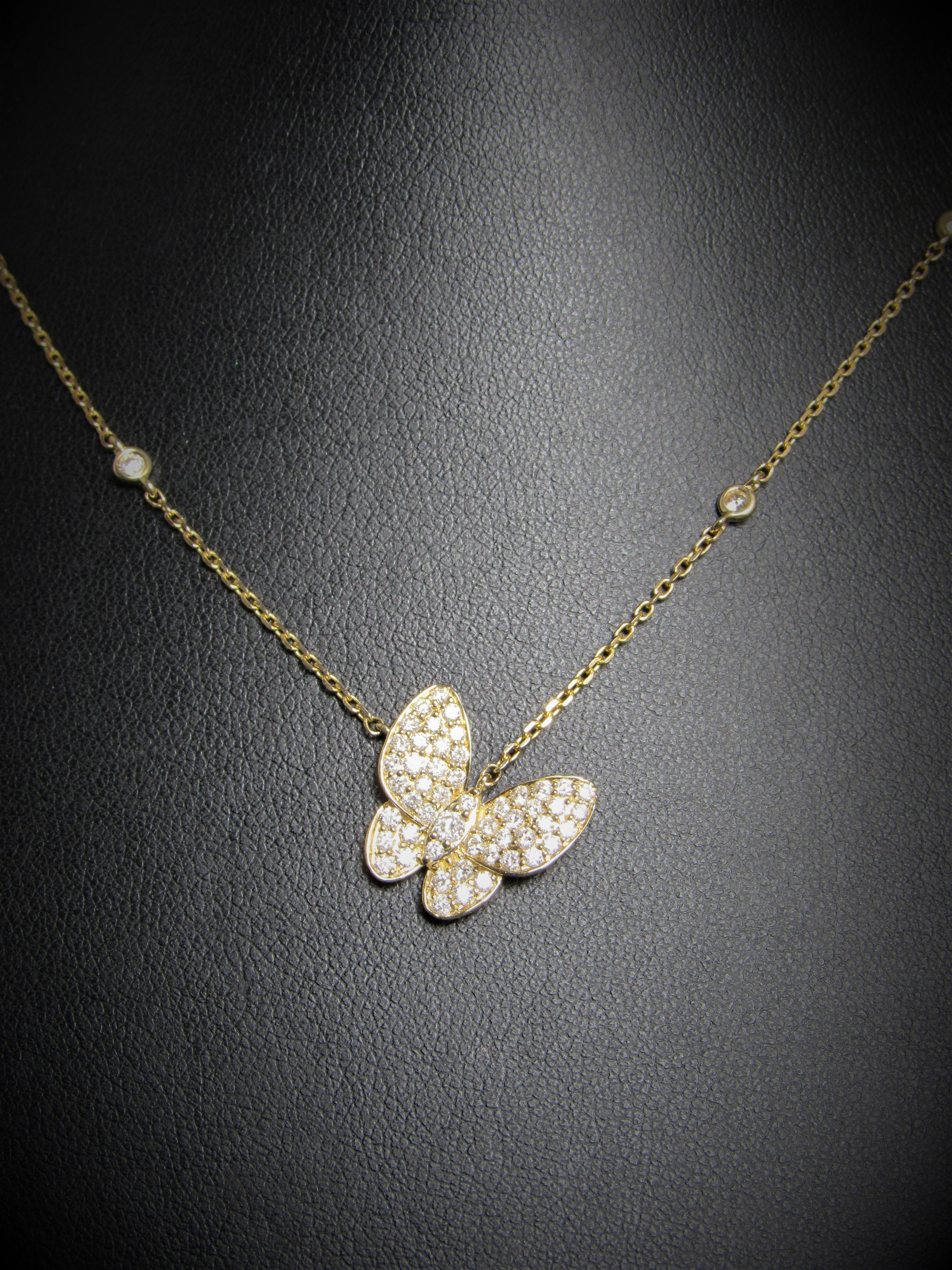 14KT Yellow Gold Diamond Pave Style Butterfly Necklace