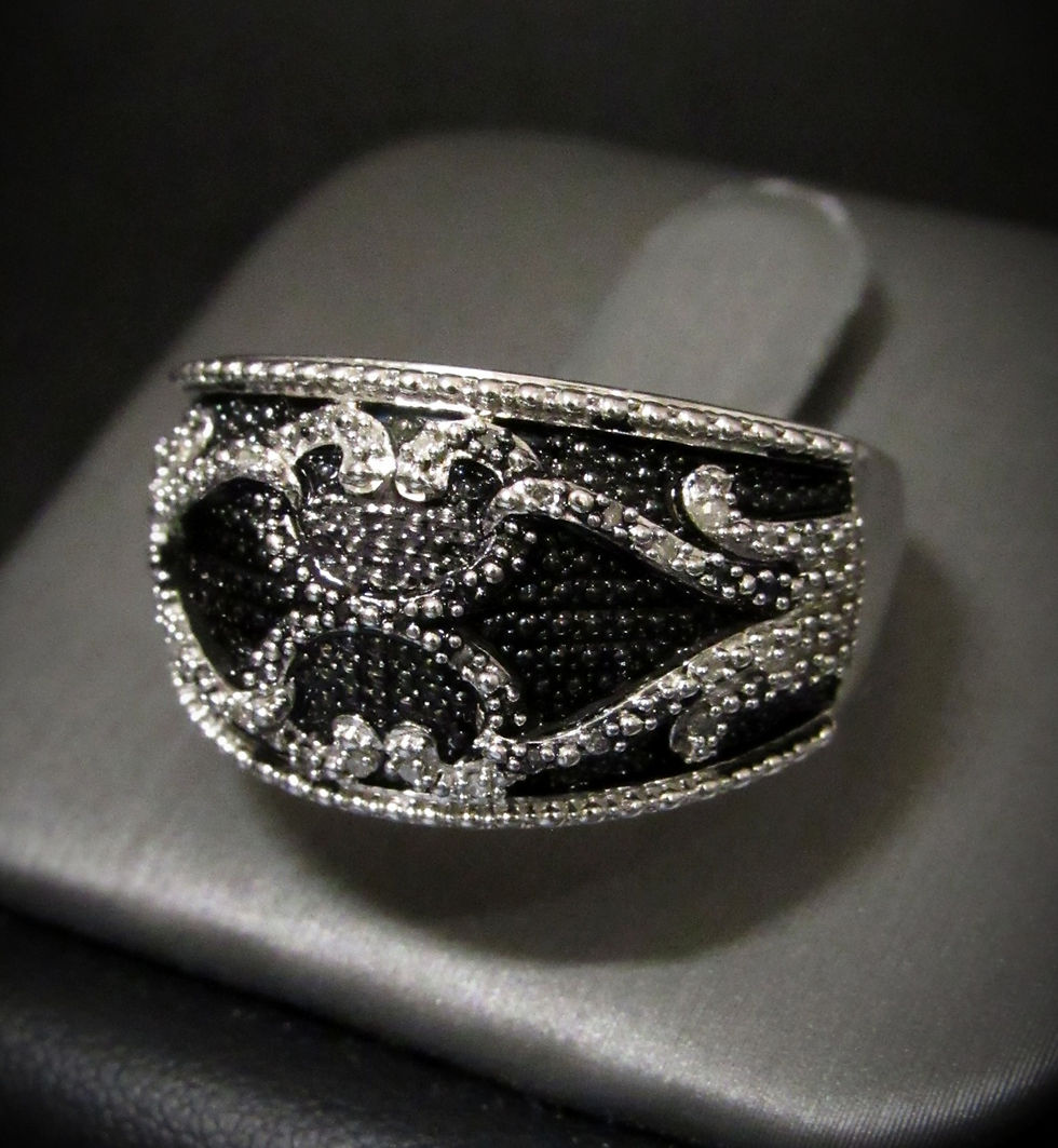 Thumbnail: Diamonds & Black Enamel 18KT Gold Plated Sterling Silver Ring