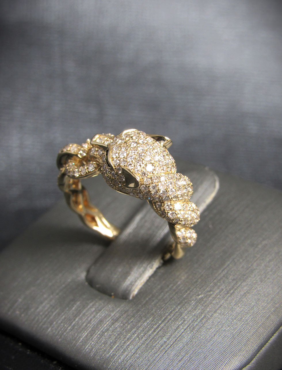 Thumbnail: 14KT Yellow Gold Diamond Pave-Style Cat "EFFY" Ring