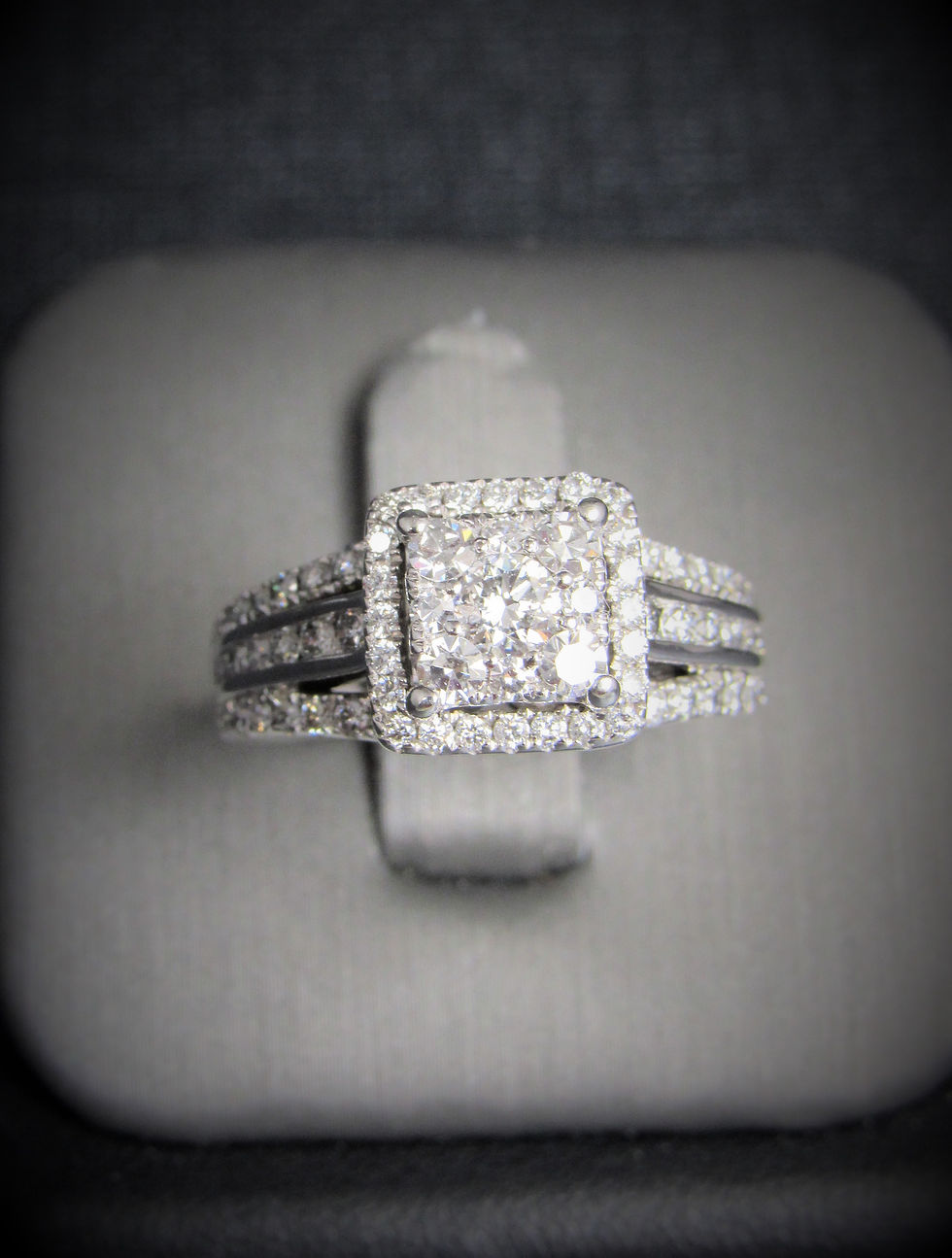 Thumbnail: 14KT White Gold Diamond Square Cluster Halo-Style Engagement Ring