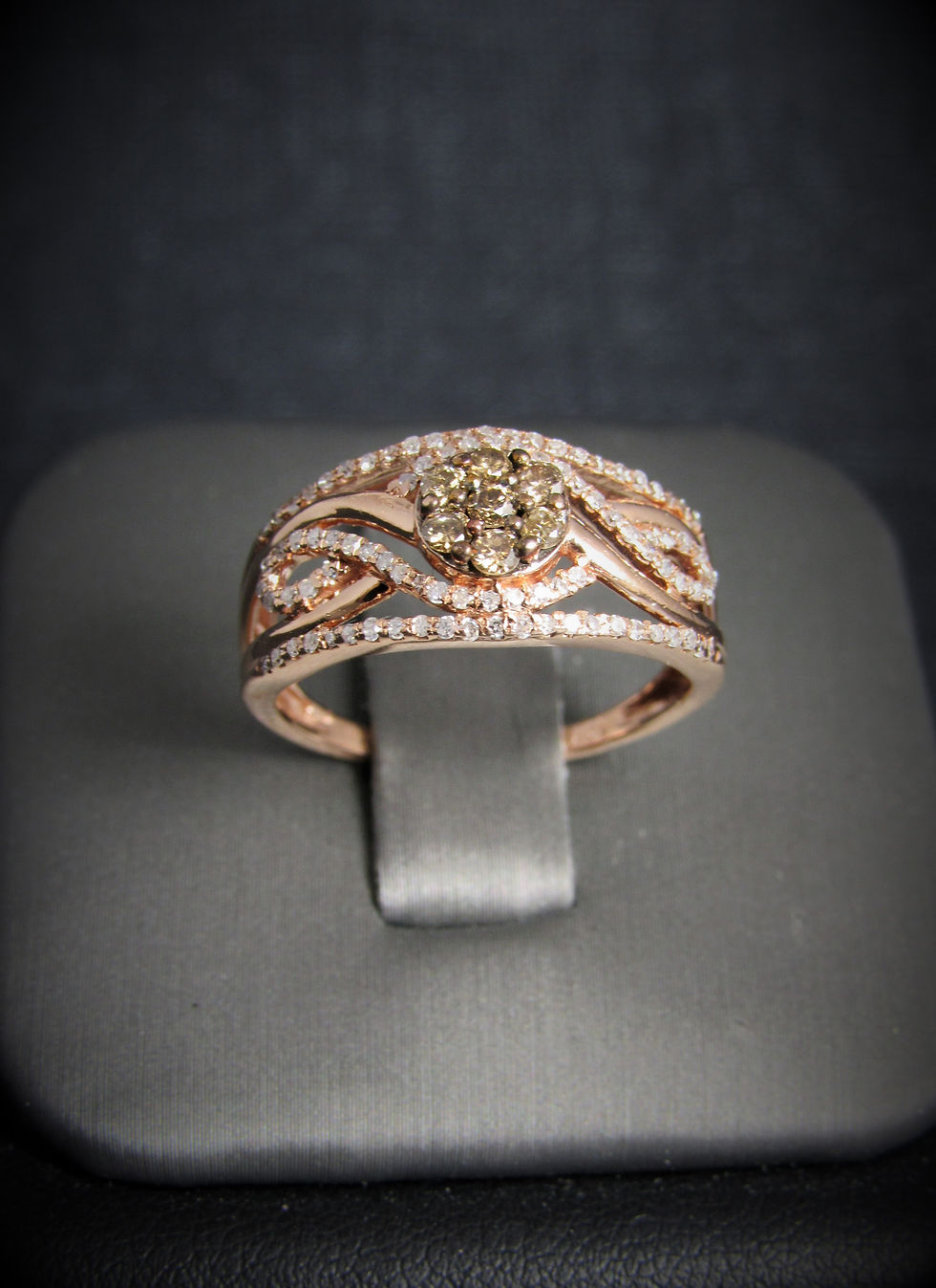 Thumbnail: 14KT Rose Gold Champagne And White Diamond Ring