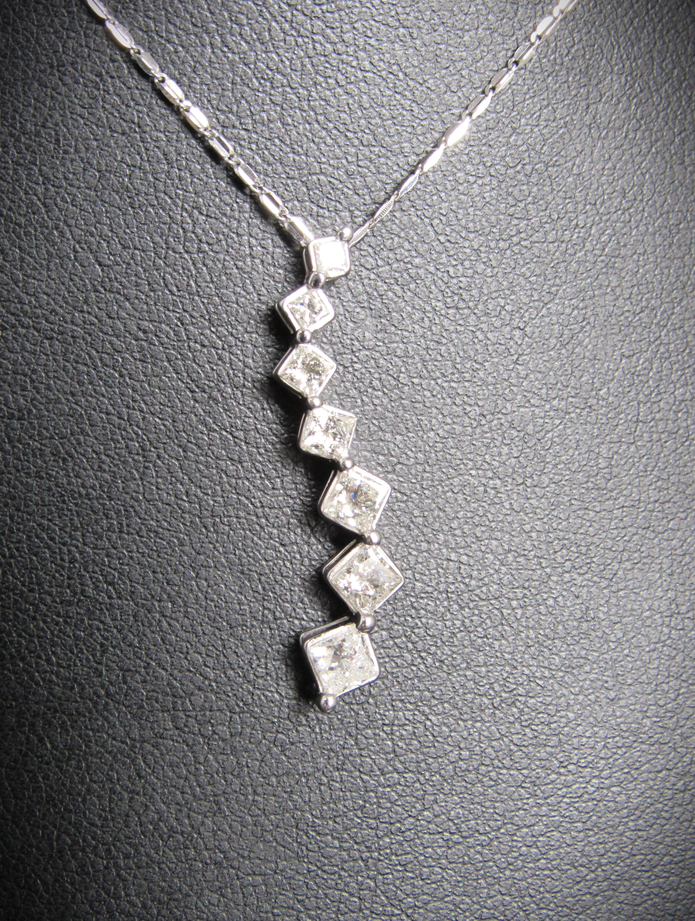 14KT White Gold Diamond Journey Style Pendant