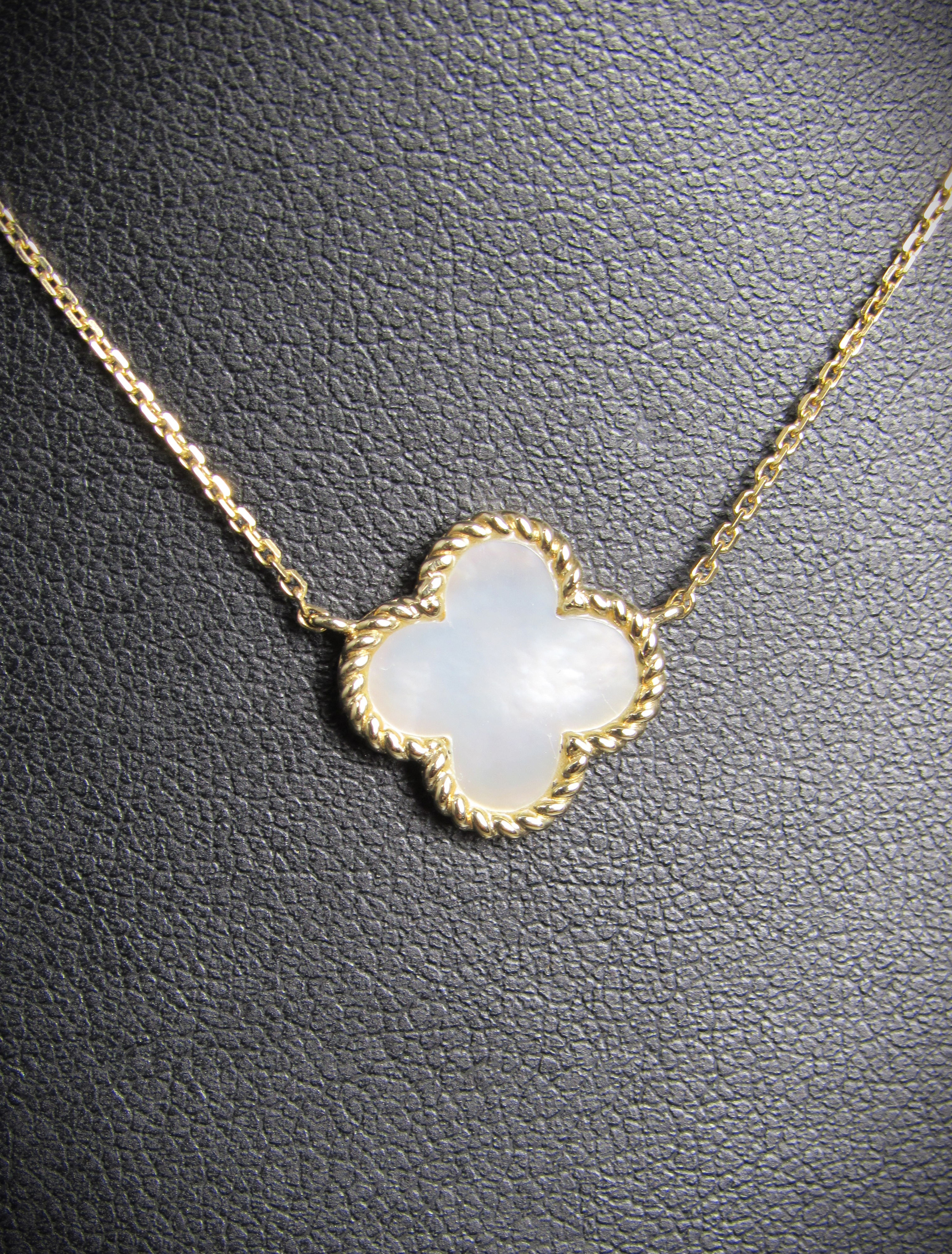 14KT Yellow Gold White Mother-Of-Pearl Clover Necklace