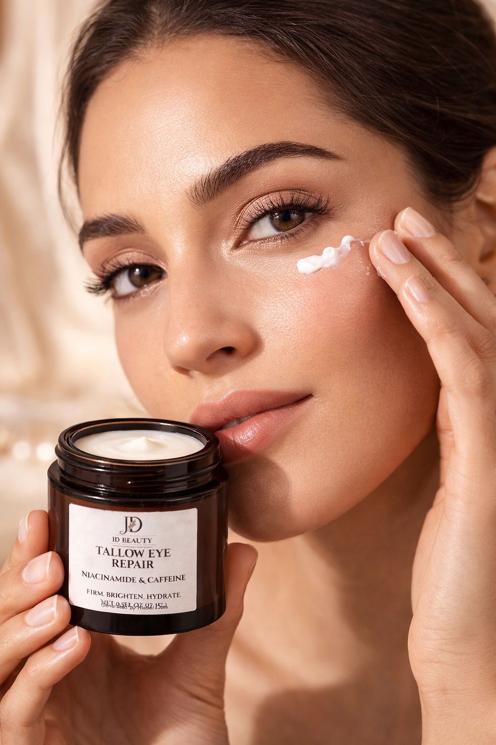 Thumbnail: Woman applying 'TRUM & EYE CREAM BALM FACIAL' to her cheek