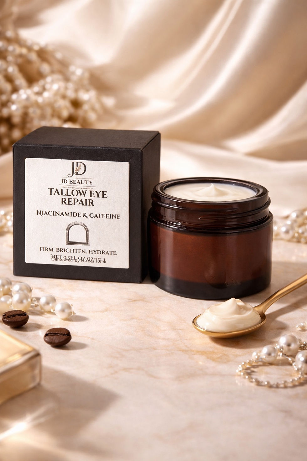 Thumbnail: Dallow Eye Repair cream jar, box, and spoon with pearls